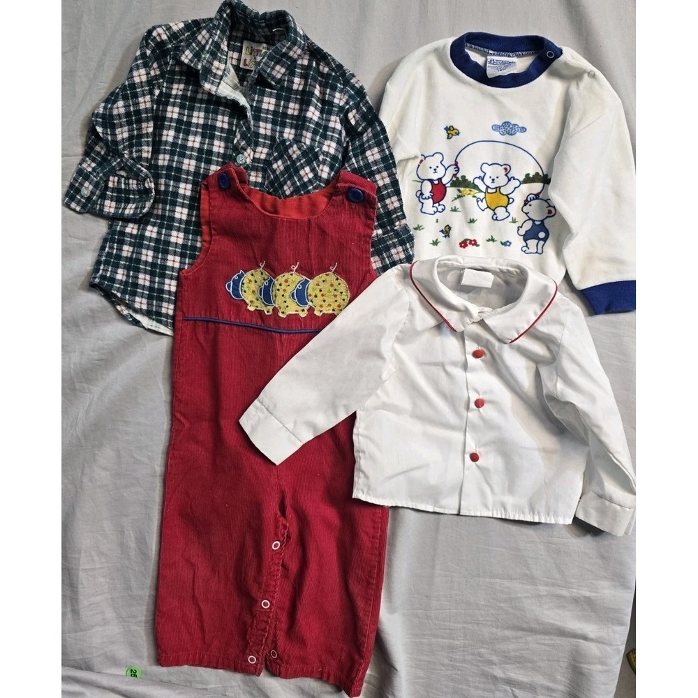Vintage Boys Romper Shirt Overalls 18 Months Lot Of 4